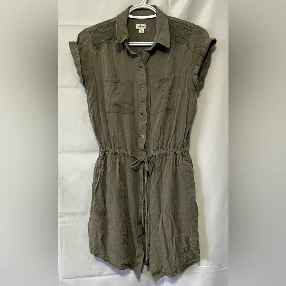Tribal Jeans Dress‎ Women’s S Khaki Sage. Capped Sleeve Button Front